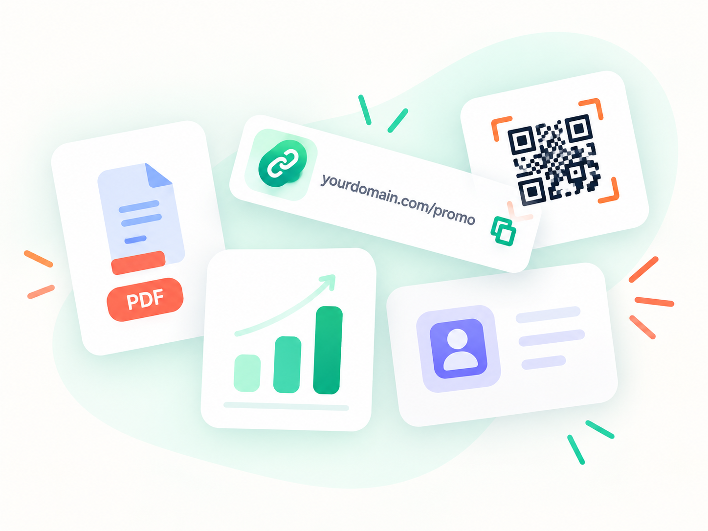 Files, analytics, QR code and custom domain link tools